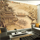 帝居定制现代中式3d立体浮雕山水画电视沙发客厅背景墙纸壁纸壁画