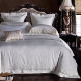 清悠居家纺 纯色简约白色床上用品多件套 全棉床单床盖式六件套