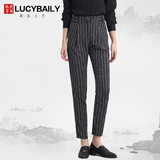 Lucybaily2016春款薄款竖条纹哈伦裤女长裤显瘦西装裤女小脚西裤