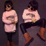 儿童冬季韩版中长款童装女童粉色套头卫衣裙加绒加厚外套打底衫棉