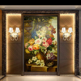 定制玻璃贴膜  衣柜贴客厅背景墙卧室木门贴定做欧式古典油画花卉