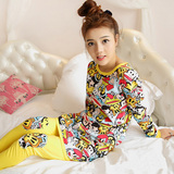 2015春季新款韩版纯棉女睡衣 PINK长袖秋款卡通猴家居服可爱套装