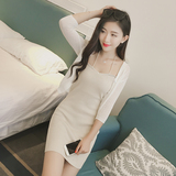 2016夏季韩版新款性感上衣挂脖修身中长款打底针织衫女吊带背心裙
