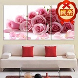 客厅粉色玫瑰新款装饰画现代简约无框三联画卧室挂画背景墙画粉色