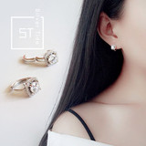 超级闪925纯银锆石耳扣 高品质镶钻镀白金小耳环气质防过敏韩国女