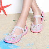 艾斯臣夏季新款洞洞鞋女印花玛丽珍沙滩鞋甜美透气花园鞋子果冻鞋
