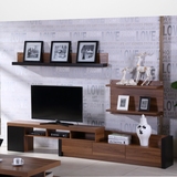 伸缩储物胡桃木色电视柜 超薄地柜现代北欧宜家卧室家具客厅家居
