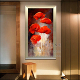 玄关画竖版油画走廊装饰画纯手绘欧式花卉油画有框画过道客厅壁画