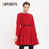 Kaiser/凯撒女装 冬季新款韩版修身中长款毛呢外套纯色羊毛呢大衣