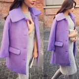 2015秋冬装紫色羊毛韩版小香风中款中长款毛呢外套妮子呢子大衣女