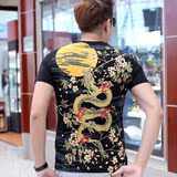 八哥猿创时尚纹身男 夏季t恤中国风飞龙霸气短袖大码印花半截袖潮