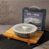 日式分格微波炉三格保鲜餐具碗 家居带盖圆餐盘 分菜盘 高温陶瓷