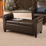 百伽 现代美式储物换鞋凳扶手 简约皮质沙发长凳 客厅玄关休闲凳
