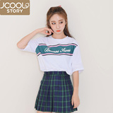 韩国夏装字母简约纯棉宽松五分中袖T恤女韩版学生短袖半截袖上衣