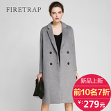 Firetrap时尚气质修身双排扣羊毛呢大衣女中长款冬装女装毛呢外套