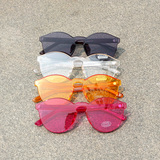 欧美街拍 高端摩登 无框镜片镜身一体透明有色 墨镜太阳眼镜 包邮