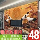 大型3D立体玉雕仙鹤壁纸壁画中式客厅沙发玄关电视背景无缝墙布纸