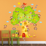 宝宝儿童房墙面装饰可爱卡通猴子可移除墙贴纸幼儿园大树自粘贴画
