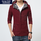 George Walk新款羊毛呢大衣男款中长款呢子风衣韩版修身毛呢外套