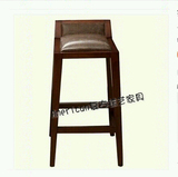 北欧风格时尚实木吧台椅 现代中式吧台凳 带布艺软皮休闲木质椅子