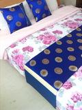 蓝色团圆花中式床旗宾馆床尾巾床盖罩 居家 床旗单件可定做