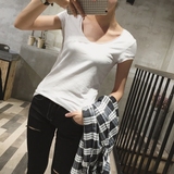 [SU家订制]特级竹节棉 韩国夏季新款V领短袖T恤修身纯棉打底衫