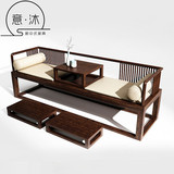现代新中式禅意沙发三人实木罗汉床榻仿古会所样板房茶楼榆木家具
