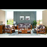 乌金木实木家具简约现代中式客厅小户型布艺拆洗宜家木架沙发组合