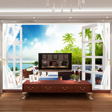 电视背景墙纸壁纸客厅3D立体大型壁画影视墙布扩展空间海景马尔代