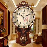 创意静音时钟欧式木质装饰石英钟表实木中式挂钟复古客厅挂表大号