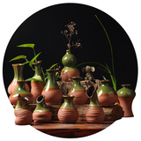 新品中式复古创意釉变红陶土手工花器小花插花瓶个性台面装饰摆件