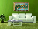 纯手绘九鱼图客厅年年有余九条鱼锦鲤荷花油画办公室风水装饰挂画