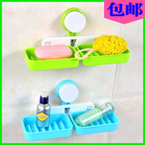 强力吸盘香皂盒 创意双格手工皂架时尚浴室厨房收纳盒 沥水肥皂盒