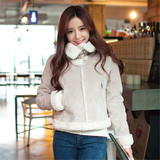 韩国代购韩版冬装新款麂皮绒羊羔毛外套女短款长袖加厚棉衣机车服
