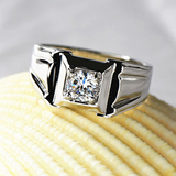 正品莫桑石 18K白金钻石钻戒 50分/1克拉戒指 男士结婚订婚戒指