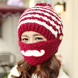韩版潮冬季帽子女口罩胡子尖尖帽时尚女士秋冬针织毛线帽儿童亲子