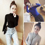 2015春季新款韩版针织衫半高领毛衣打底衫短款长袖气质套头修身女