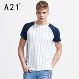 A21男装插肩袖竖条纹圆领短袖t恤男 棒球夏装新品青年时尚舒适