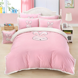 纯棉四件套夏卡通粉色兔子全棉被套刺绣绣花公主韩式床裙床上用品