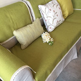 高档四季亚麻沙发垫布艺北欧宜家防滑定做纯色绿色包邮