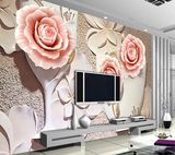 3D立体大型壁画浮雕玫瑰电视背景墙纸客厅无缝墙布玉雕壁纸包邮花
