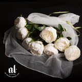独家单枝短牡丹玫瑰白色紫红花艺外贸仿真花假花客厅出口高端品牌