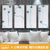 莲藕之舞 现代中式新古典有框画客厅装饰画四联沙发背景墙挂画