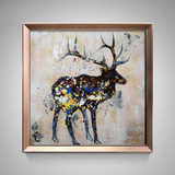 现代简约客厅餐厅卧室床头有框装饰挂画纯手绘艺术抽象油画福鹿
