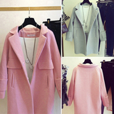 2015秋冬季新款韩版女装欧美宽松廓形长袖子中长款羊毛呢大衣外套