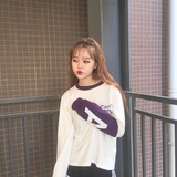 韩国ulzzang原宿bf风拼色字母圆领套头卫衣女学生长袖棒球服tee潮
