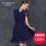D．F．DEAR/德菲蒂奥品牌女装春秋新款时尚修身雪纺印花连衣裙