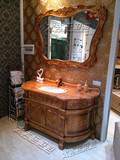 科勒欧式浴室卫浴柜组合美式浴室镜柜落地红橡木洗漱台大理石台面