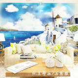 3d卡通手绘爱琴海风景浪漫客厅电视高清背景墙纸大型壁画海景壁纸