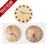 创意高档实木飞碟时钟 简约现代圆形挂钟壁钟 客厅餐厅木质钟表新